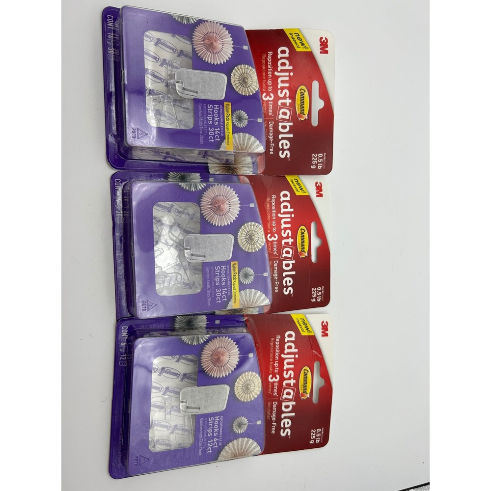 3M Command‎ Adjustables Hooks lot Value 2 Packs 14ct 30ct Strips Repositionable